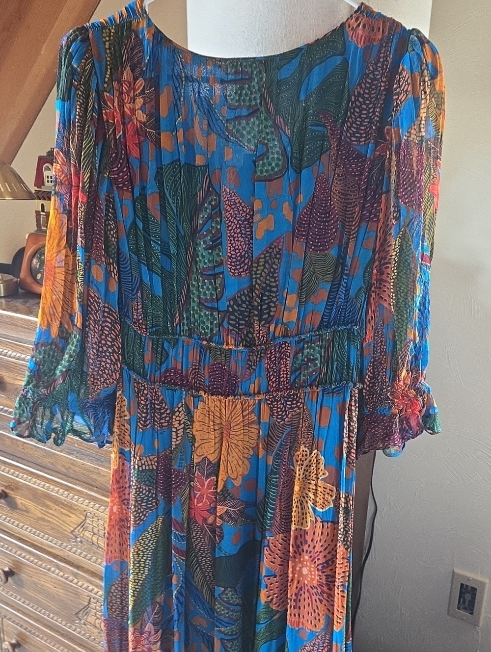 New, ANTROPOLOGUE, Farm RIO. XS. Bohemian Floral Maxi Dress - Blue & Orange - Picture 7 of 9